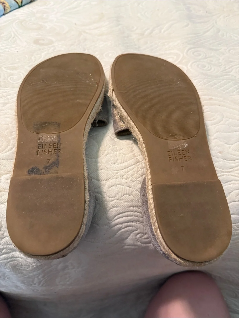 Eileen Fisher Metallic Taupe Espadrille Wedge Sandals